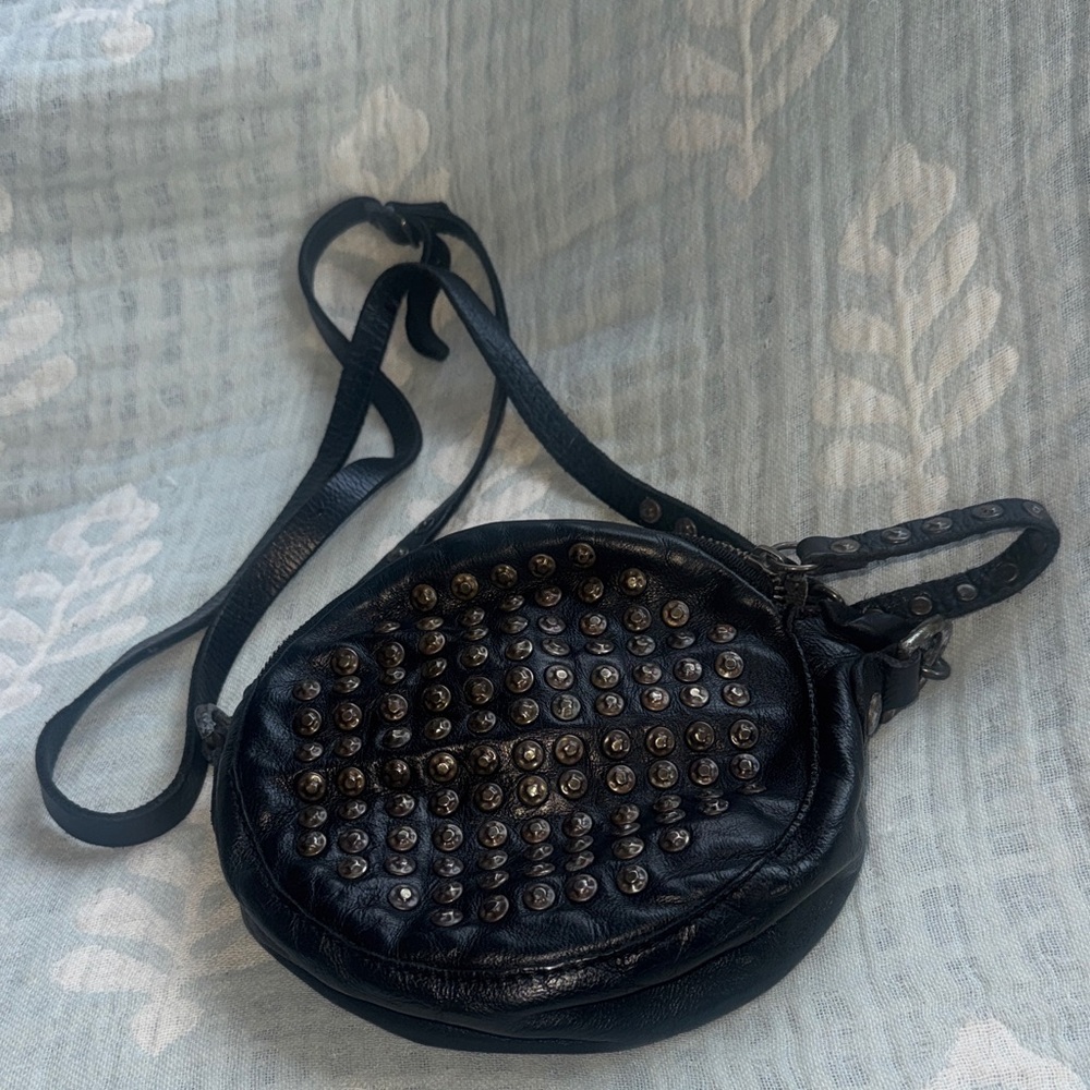 Frye Black Leather Crossbody with Studs